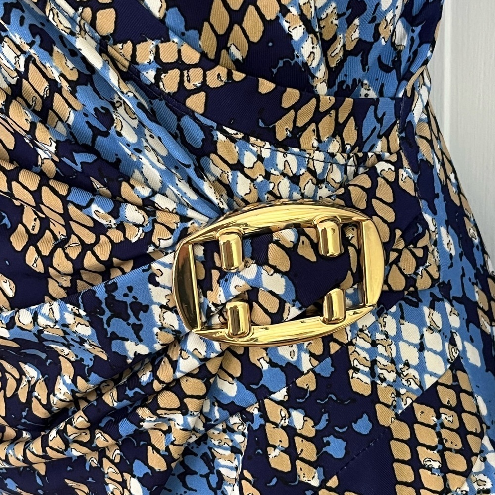 Cache Blue Tan Snake Print Faux Wrap Stretch Jers… - image 4